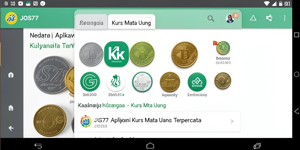 Tampilan antarmuka aplikasi JOS77 dengan fitur kurs mata uang yang lengkap.