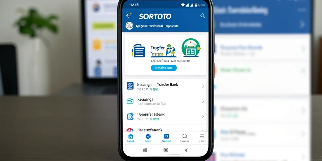 Screenshot antarmuka aplikasi SORTOTO yang menunjukkan fitur Transfer Bank.